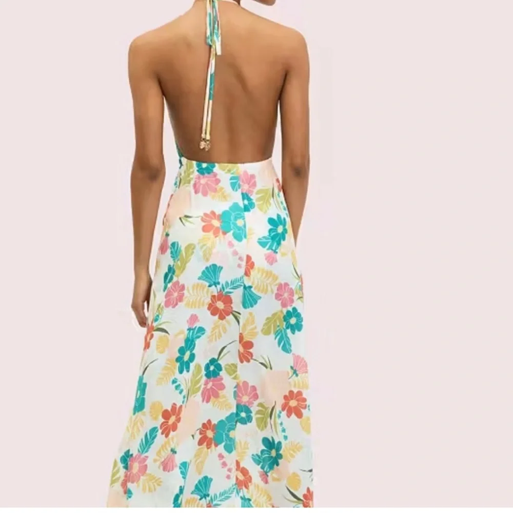 Kate Spade New York Tropical Floral Halter Maxi Dress cover up size Large - Picture 2 of 13